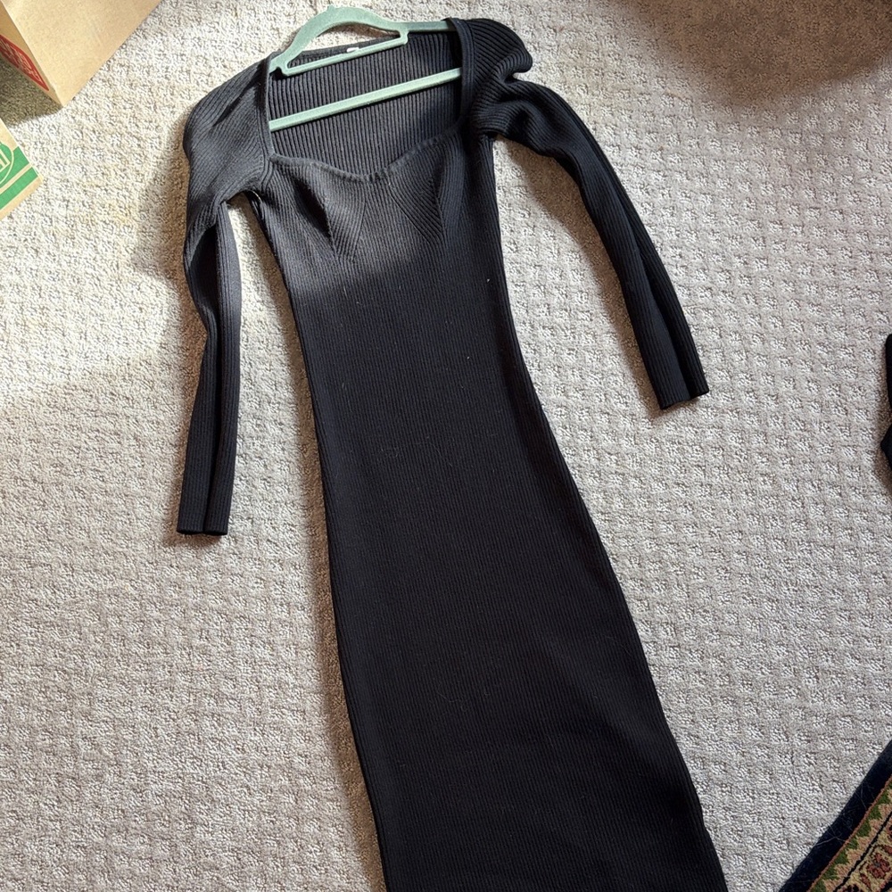 Elegant Black Long Sleeve Sweater Dress